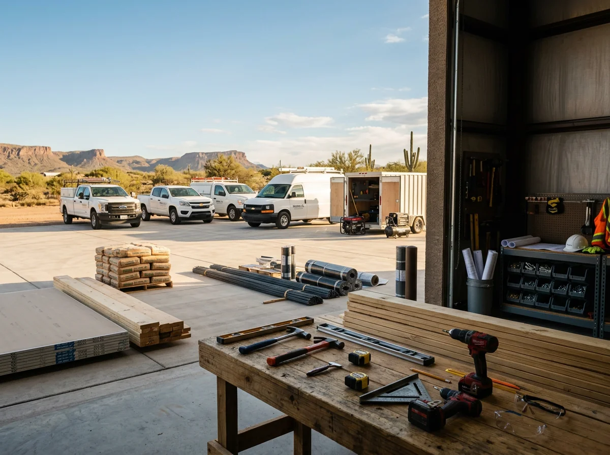 Construction crew tools and equipment ready for residential and commercial projects.