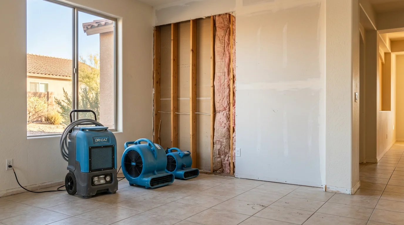 Restoration crew addressing water damage in an Arizona home